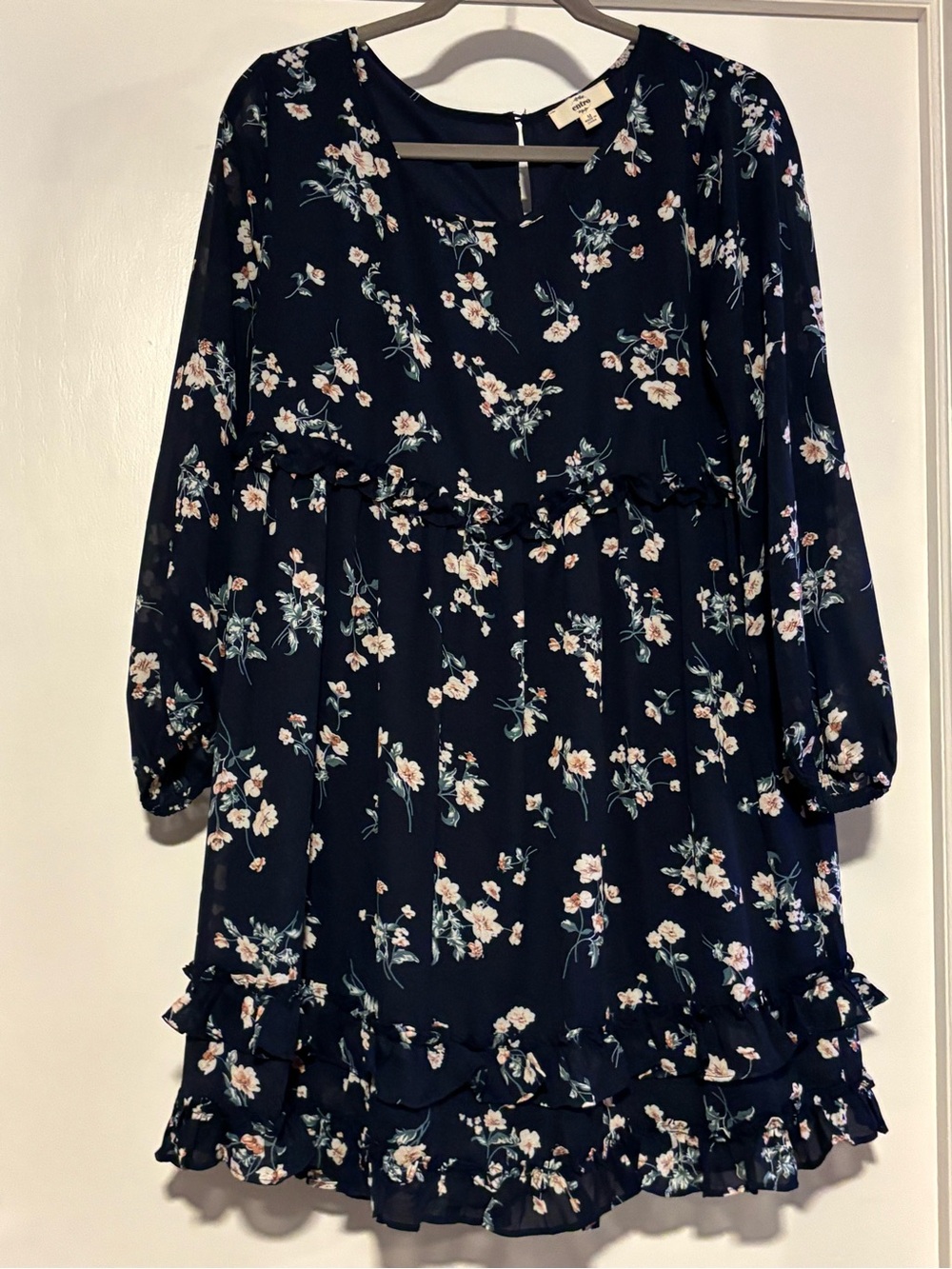 entro Navy Floral Ruffle Hem Dress
